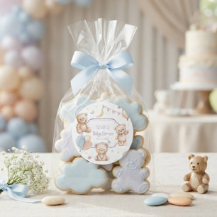 Knuffige teddybeer pastel paarse ballonnen babysho ronde sticker