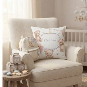 Knuffige teddybeer pastel paarse sterren ballonnen kussen