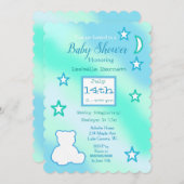 Knuffige teddybeer, sterren en maan blauw en groen kaart (Voorkant / Achterkant)