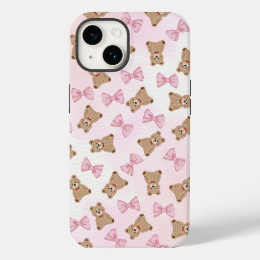 Knuffige teddybeer & strik iPhone 14 Hoesje 🧸 (Achterkant)