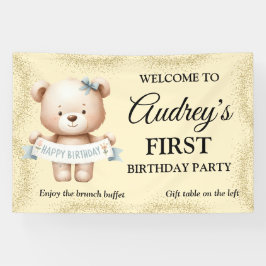 Knuffige teddybeer verjaardagsbanner voor elke lee spandoek