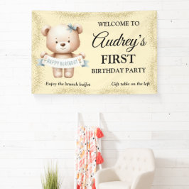 Knuffige teddybeer verjaardagsbanner voor elke lee spandoek