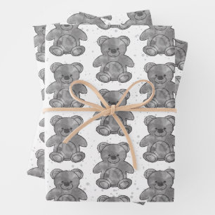 Knuffige teddybeer Zwart en Wit op Maat Inpakpapier Vel