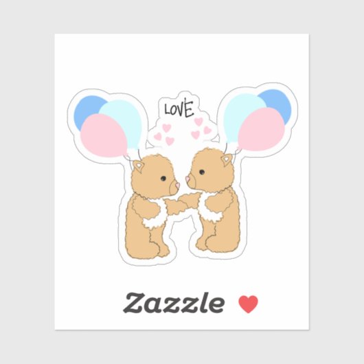 Knuffige teddyberen ballonnen liefde sticker (Vel)