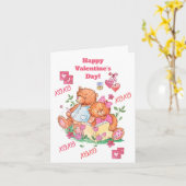 Knuffige teddyberen harten knuffels kussen kaart (Gele Bloem)