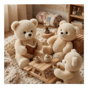 Knuffige teddyberen spelen in fleece speelgoed voo perfect poster