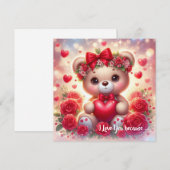 Knuffige Valentijns teddybeer met rood hart Feestdagenkaart (Voorkant / Achterkant)