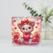 Knuffige Valentijns teddybeer met rood hart Feestdagenkaart (Staand voorkant)