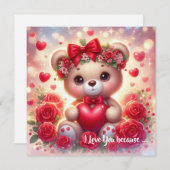 Knuffige Valentijnsdag teddybeer met rood hart Feestdagenkaart (Voorkant / Achterkant)