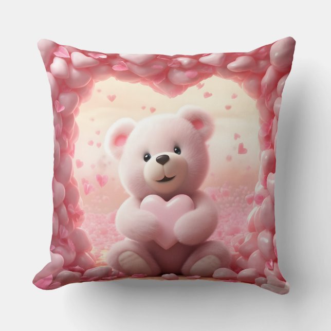 Knuffige Valentijnsdag Teddybeer Worp Kussen (Voorkant)