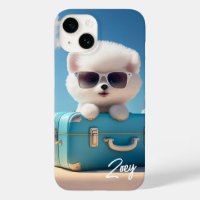 Knuffige Witte Hond Reis Koffer Gepersonaliseerde