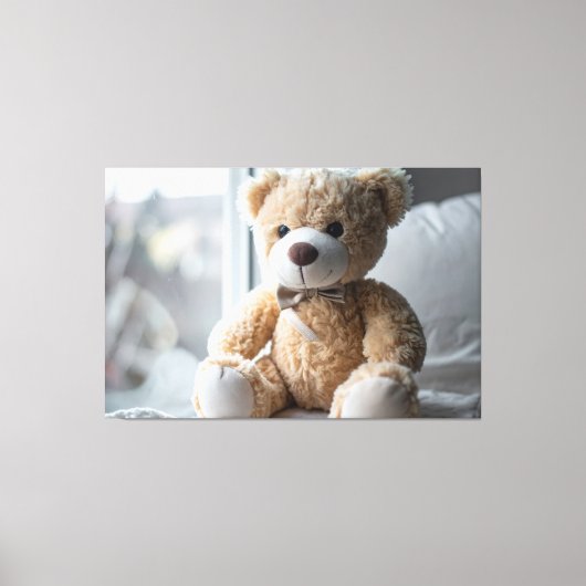 Knuffige Zittende Teddibeer Canvas Afdruk (Voorkant)