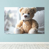 Knuffige Zittende Teddibeer Canvas Afdruk (Insitu (Houten vloer))