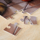 Knus Abyssijnse kat bij open haard Kerstverlichtin Legpuzzel (Zijkant)