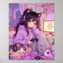Knus Anime Gamer Meisje Poster