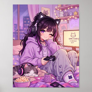 Knus Anime Gamer Meisje Poster