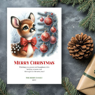 Knus Baby Ree Kerst Scene Watercolor Wenskaart Feestdagenkaart
