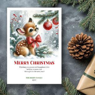 Knus Baby Ree Kerst Scene Watercolor Wenskaart Feestdagenkaart