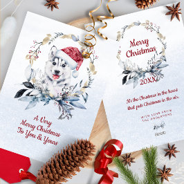 Knus besneeuwde Siberische Husky Kerstmis op maat Feestdagenkaart