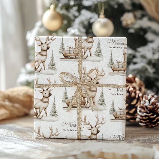 Knus blauw rustic kerst rendier cadeaupapier