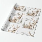 Knus blauw rustic kerst rendier cadeaupapier (Uitgerold)