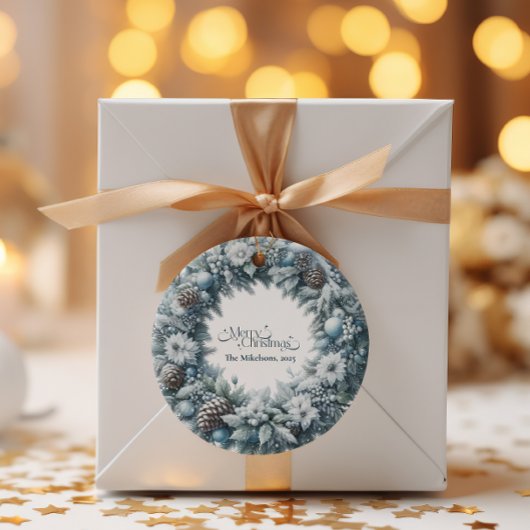 Knus Blauw Rustieke Kerst  Ronde Sticker