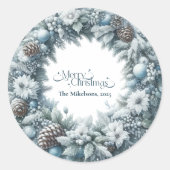 Knus Blauw Rustieke Kerst  Ronde Sticker (Voorkant)