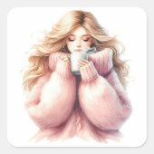 Knus Blond Meisje Sticker – Watercolor Winter (Voorkant)