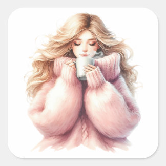 Knus Blond Meisje – Watercolor Winter Sticker