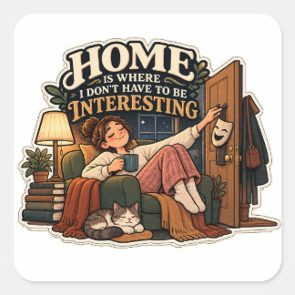 Knus Boek Liefhebber Kat & Grappige Introvert Quot Vierkante Sticker