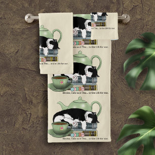 Knus Boeken Kat Smoking Theekopje Schattig Groene Bad Handdoek
