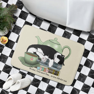 Knus Boeken Kat Smoking Theekopje Schattig Groene  Badmat
