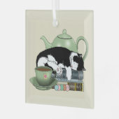 Knus Boeken Kat Smoking Theekopje Schattig Groene Glas Ornament (Voorkant links)