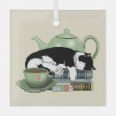 Knus Boeken Kat Smoking Theekopje Schattig Groene Glas Ornament (Voorkant)