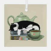 Knus Boeken Kat Smoking Theekopje Schattig Groene Glas Ornament (Achterkant)
