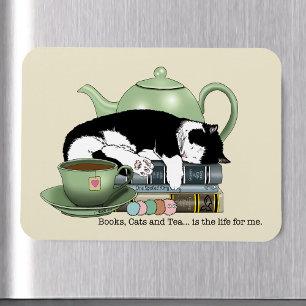 Knus Boeken Kat Smoking Theekopje Schattig Groene  Magneet