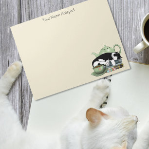 Knus Boeken Kat Smoking Theekopje Schattig Groene  Notitieblok
