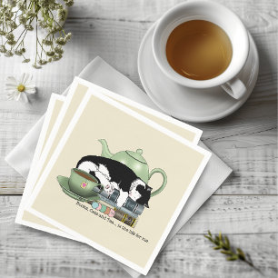 Knus Boeken Kat Smoking Theekopje Schattig Groene  Servet