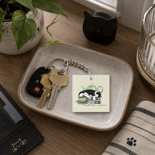 Knus Boeken Kat Smoking Theekopje Schattig Groene  Sleutelhanger