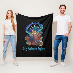 Knus Boekenwurm Onderzoeker Whimsische Vos Leest Fleece Deken