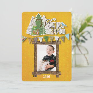 Knus Bosrijke Kerstkaart Geel Ornamentaal
