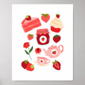 Knus Coquette Aardbeien Collage Keuken Kunstprint Poster (Voorkant)