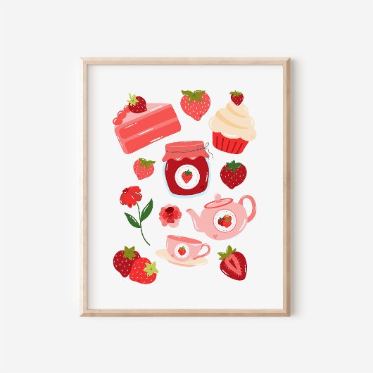 Knus Coquette Aardbeien Collage Keuken Kunstprint Poster