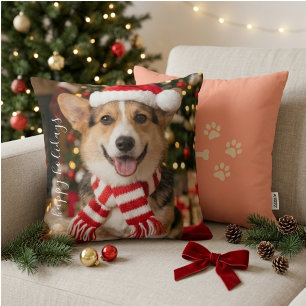 Knus Corgi Kerstmis Pootafdruk Ontwerp Kussen
