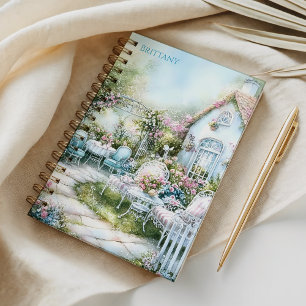 Knus Cottage Blauwe Bloemen Blauwe Patio Notitieboek