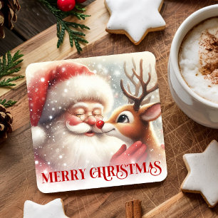 Knus Cute Kerstman Rudolph Vakantie Papieren Onder Kartonnen Onderzetters