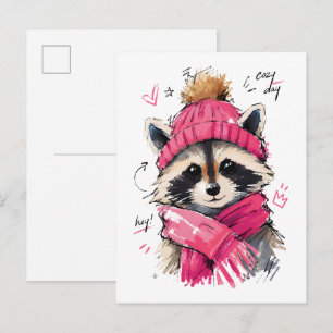 Knus Dags Lief Wasbeer met Winterhoed & Sjaal Briefkaart