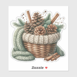 Knus dennenappelmandje - Winter Cottagecore Sticke Sticker