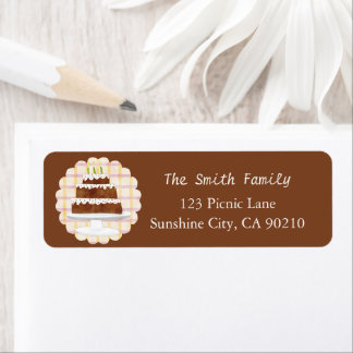 Knus donker cocoa bruin geruit cake retouradres etiket