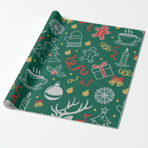 Knus donkergroen gemberkoek en cacaokerstmis cadeaupapier